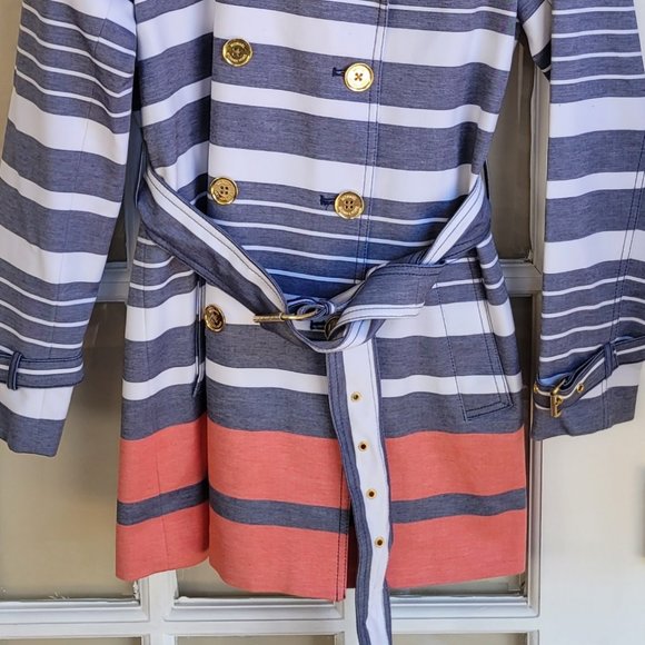Michael Kors Stripes Double Breasted Women Trench Coat Size Medium - Picture 3 of 13